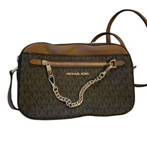 Michael Kors Brown Signature Logo Jet Set Chain Crossbody Bag
